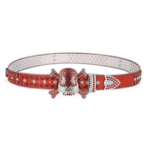 Fashion Heavy Duty Shiny Y2K Diamond Waist Belts Sparkle Western Cheap Unisex studded Skull Rhinestone Belt for Young Boys Party - Image 4
