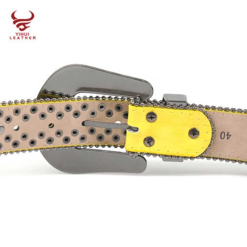 Custom Yellow Color 1.5" Luxury Cowboy Removable Diamond Belts Rockstar Cowboy Yellow Rhinestone Belts - Image 5