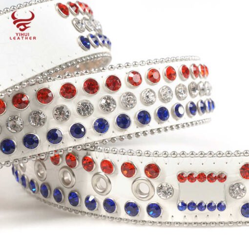 High Quality White Pu Leather Bb Simon Belts Rhinestone Men Crystal Belt Color Mixed - Image 4