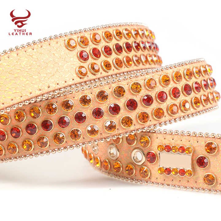 Dna Rhinestone Plus Size Western Men Women Orange Snake Pu Leather Red Rhinestone Custom logo Belts - Image 4