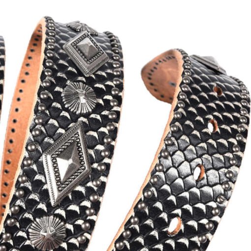 Leather Rivets Belts for Jeans Pants Fashion Studded Punk Ladies Belt Vintage Snake Pattern Genuine Leather Belt for Women - Image 2