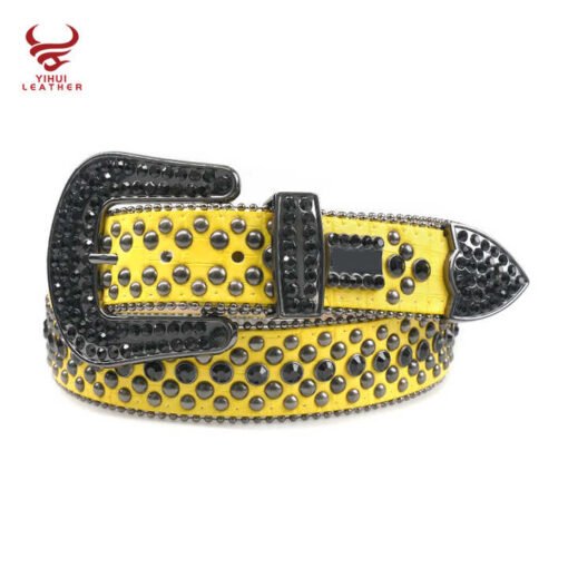 Custom Yellow Color 1.5" Luxury Cowboy Removable Diamond Belts Rockstar Cowboy Yellow Rhinestone Belts
