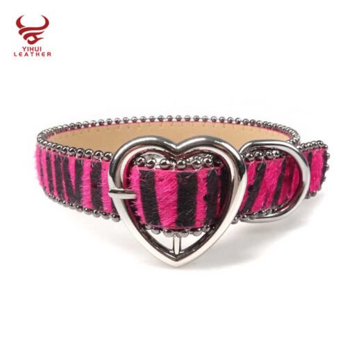 Custom Designer PU Leather Heart Buckle Bling Bling Diamond Pet Collar Beaded Fancy Leather Bb Rhinestone Dog Collar - Image 2