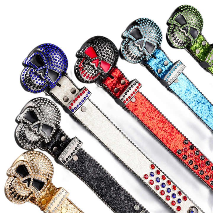 New Diamond Cowgirls PU Belt Bling Bling Western Goth Y2k Streetwear Skull Buckles Punk Style Studded Rhinestone Belt Man Woman