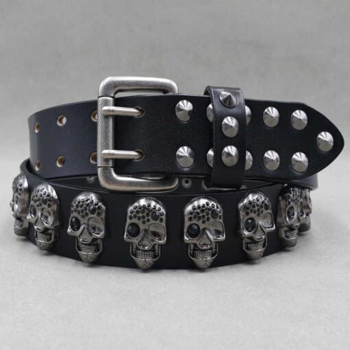 New Fashion Halloween Medieval Renaissance Belt Double Grommet Studded Skull Belt for Men Double Prong Vintage Goth Punk Belts