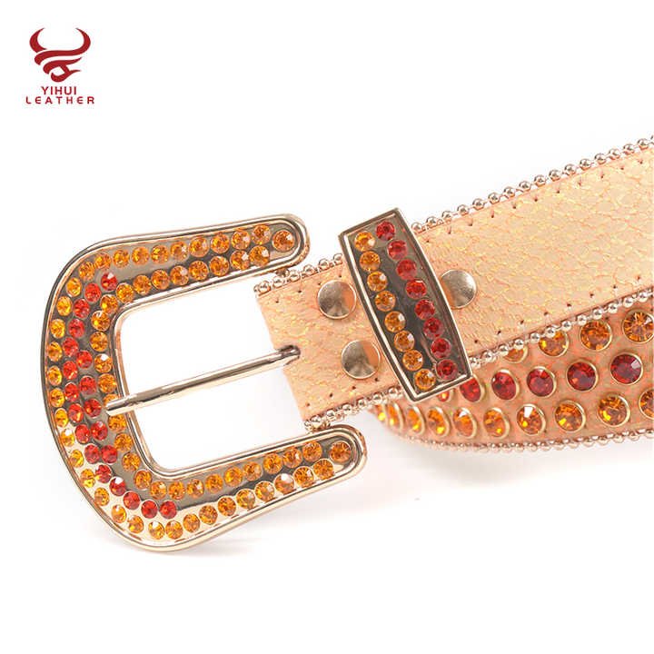Dna Rhinestone Plus Size Western Men Women Orange Snake Pu Leather Red Rhinestone Custom logo Belts - Image 3