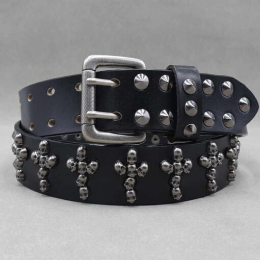 New Fashion Halloween Medieval Renaissance Belt Double Grommet Studded Skull Belt for Men Double Prong Vintage Goth Punk Belts - Image 6