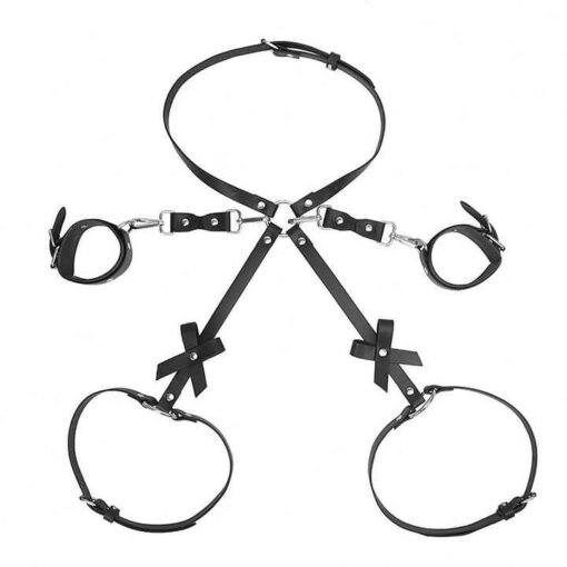 Adults Supplies, Latest Design Bdsm Bondage Fetish Adult Sexy Leather Lingerie Costume Harness With Hand Restraint Cuffs - Image 3