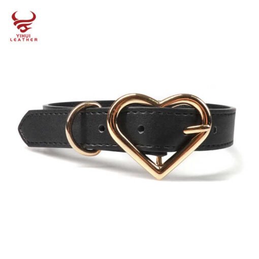 Custom Designer PU Leather Heart Buckle Bling Bling Diamond Pet Collar Beaded Fancy Leather Bb Rhinestone Dog Collar