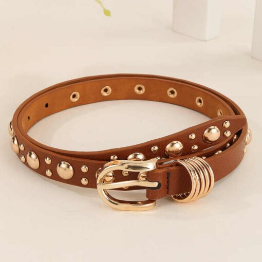 Manufacture Wholesale Vintage Leather Waist Belt for Jeans Dress New Trendy Women Golden Belts Fashion Punk Studded Girls Belt - Image 3