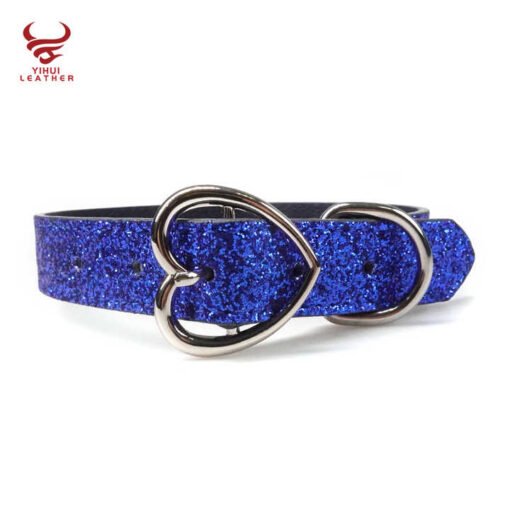 Custom Designer PU Leather Heart Buckle Bling Bling Diamond Pet Collar Beaded Fancy Leather Bb Rhinestone Dog Collar - Image 4