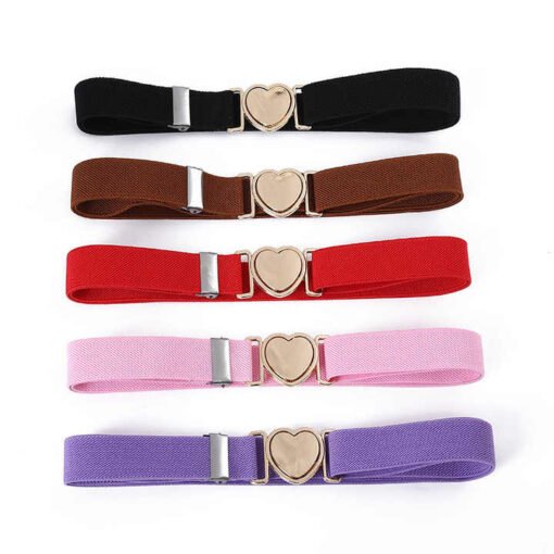 New Boys Girls Students Stretch Belts With Heart Buckle Back to School Uniform Belts Elastic Adjustable Belts for Toddler Kids