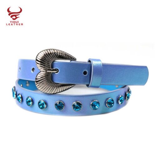 Designer New Crystal Leather Girls Chains Belts studded Rhinestone Belt Heart Buckle Colorful Leather Big Diamond Belts for Kids - Image 4