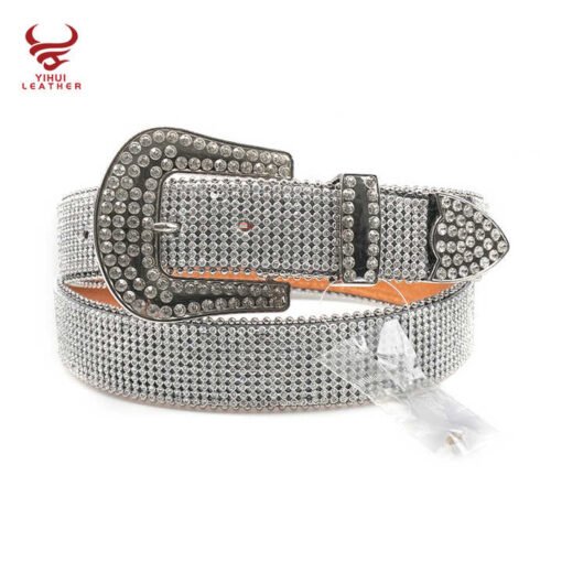 Inspired Designer Belts Strap With Sparkles Leather Shiny White Rhinestone Bling Bling Beaded Belts