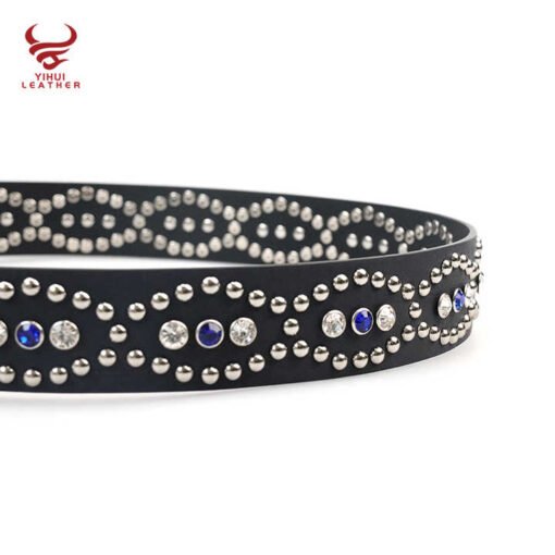 Designer Pin Buckle Bling Bling Mushroom Rivets Pants Belt for Women New Fashion 39mm Width Studded Turquoise Rhinestone Belt - Image 5