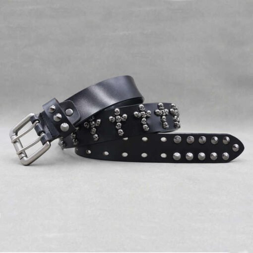 New Fashion Halloween Medieval Renaissance Belt Double Grommet Studded Skull Belt for Men Double Prong Vintage Goth Punk Belts - Image 5