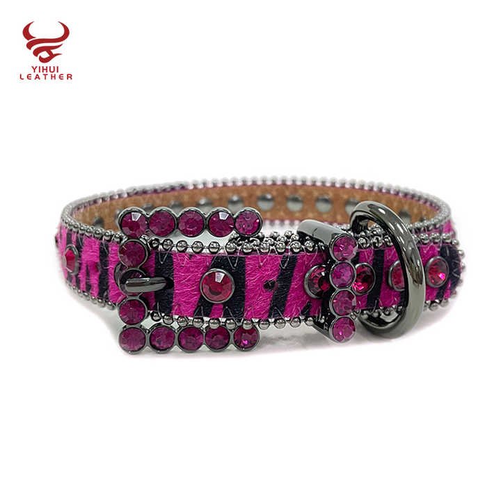 Custom Logo Diamond Dog Bark Collar Leather Strap Accessories Bling Bling Violet Rhinestone Leather Pet Collar BB Belts - Image 3
