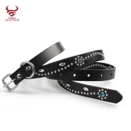 Custom 2025 New Designer Studded Flower Belts Top Grain Leather Pants Belt Women Novelty Studded Rivets Belts with Roller Buckle - Image 3