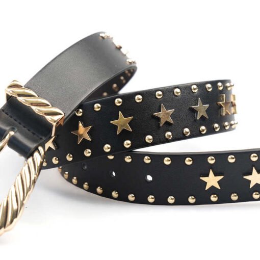 Custom 2025 Fashion Golden Belts With 3 Pics Buckle Spike Stud Star Girl Lady Waist Belt Punk Y2K Studded Star Women Belts - Image 6
