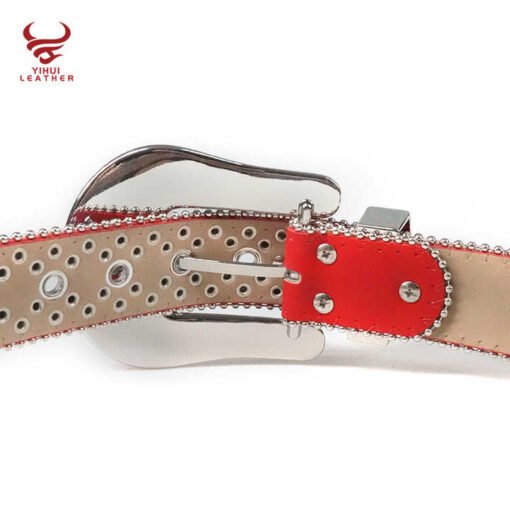 Manufacture Wholesale New Designer PU Leather Belts Shiny Big Buckle BB Simon Studded Red Diamond Crystal Rhinestone Belt - Image 5