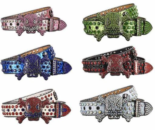 Fashion Heavy Duty Shiny Y2K Diamond Waist Belts Sparkle Western Cheap Unisex studded Skull Rhinestone Belt for Young Boys Party