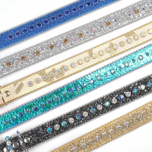 Designer Hot Sale Leather Rhinestone Pet Collar Jewelry Necklace Bling Bling Puppy Accessories PU Leather Pets Chocker - Image 4