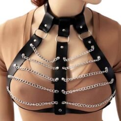 Wholesale Black Leather Tassel Chain Harness Bondage Belts Open Bra Gothic Punk Cosplay Belt Women Leather Body Harness Belts
