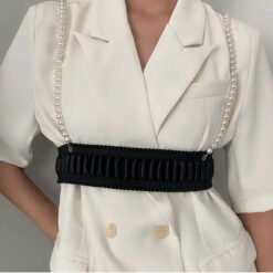 Personalized Leather Dress Shirt Suspender Belt New Fashion Designer Elastic Wide Underbust Pearl Corset Belts for Young Girls