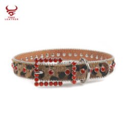 Custom Diamond Dog Leather Neck Strap Accessories Puppy Belt Bling Bling Rhinestone Leather Collar for Pet