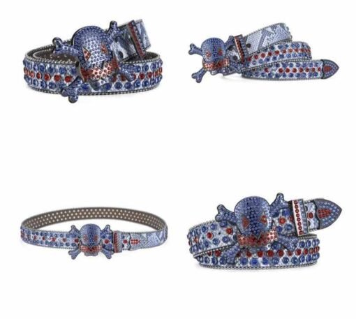 Fashion Heavy Duty Shiny Y2K Diamond Waist Belts Sparkle Western Cheap Unisex studded Skull Rhinestone Belt for Young Boys Party - Image 6