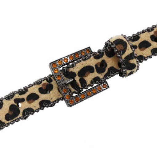 New Fancy Leopard Print Young Boys Girls Jeans Belts Thin Bling Bling Mohair Goth Belt Western Diamond Belt with Skull Buckle - Image 3