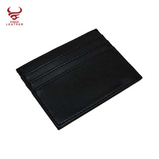 Custom logo Gift Genuine Cowhide Leather Slim Credit Card Holder Black Leather Card Holder - Image 4