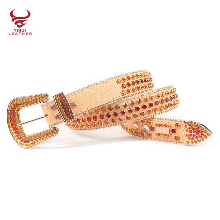 Dna Rhinestone Plus Size Western Men Women Orange Snake Pu Leather Red Rhinestone Custom logo Belts - Image 2