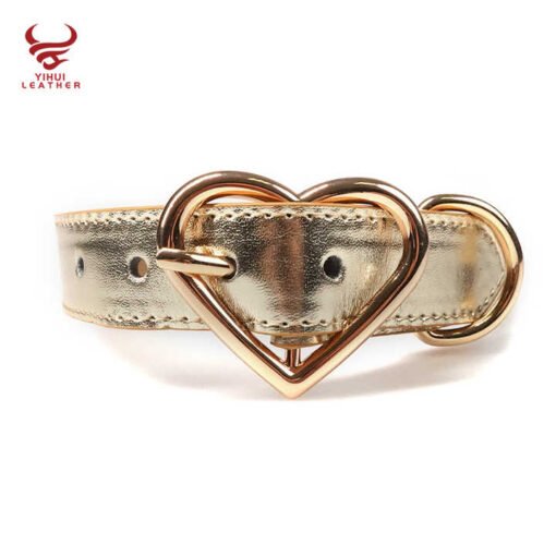 Custom Designer PU Leather Heart Buckle Bling Bling Diamond Pet Collar Beaded Fancy Leather Bb Rhinestone Dog Collar - Image 6
