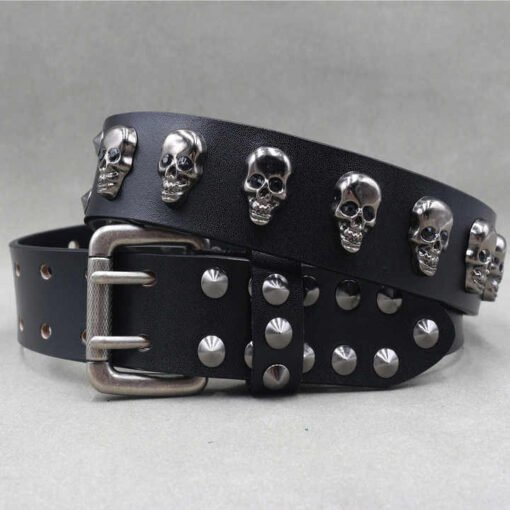 New Fashion Halloween Medieval Renaissance Belt Double Grommet Studded Skull Belt for Men Double Prong Vintage Goth Punk Belts - Image 2