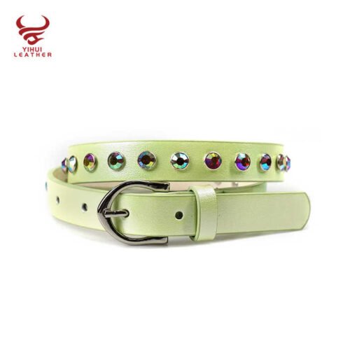 Designer New Crystal Leather Girls Chains Belts studded Rhinestone Belt Heart Buckle Colorful Leather Big Diamond Belts for Kids - Image 5