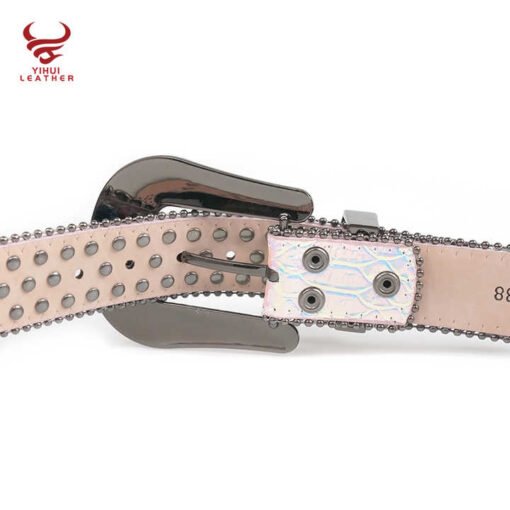 2021 New Arrival Famous Brands Cinturones Woman Belt PU Leather White Skull Rhinestone Belts - Image 6