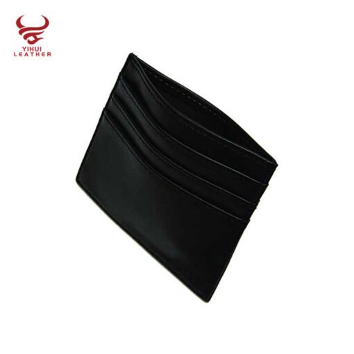 Custom logo Gift Genuine Cowhide Leather Slim Credit Card Holder Black Leather Card Holder - Image 3