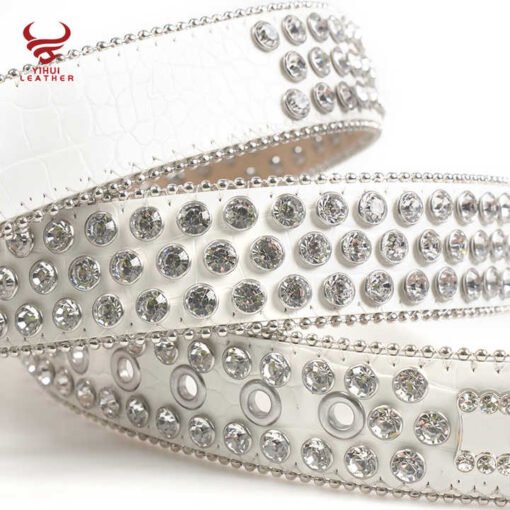 New Style 1.5inch Custom Bedazzled Western Synthetic Diamond PU Leather Belt White Rhinestone Designer Belt Bb Simon - Image 5