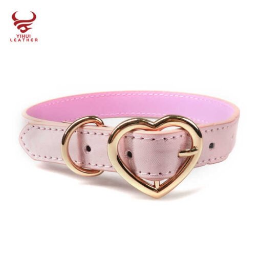 Custom Designer PU Leather Heart Buckle Bling Bling Diamond Pet Collar Beaded Fancy Leather Bb Rhinestone Dog Collar - Image 5