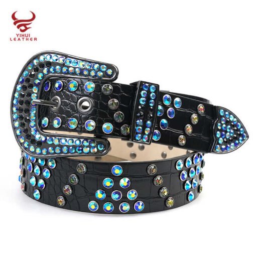 Designer Crocodile Pattern Rhinestone Belt for Western Cowboys Cowgirls Shiny Crystal Colorful Studded Diamond Belt Boys Girls - Image 2
