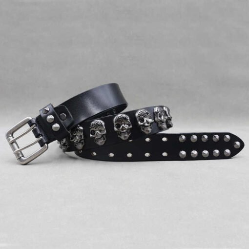 New Fashion Halloween Medieval Renaissance Belt Double Grommet Studded Skull Belt for Men Double Prong Vintage Goth Punk Belts - Image 3
