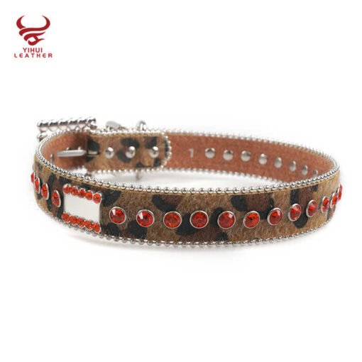 Custom Diamond Dog Leather Neck Strap Accessories Puppy Belt Bling Bling Rhinestone Leather Collar for Pet - Image 2
