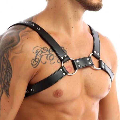 New Black PU Sexy Punk Chest Belt Clubwear Costume Body Harness Belt Gay Leather Body Chest Harness for Man - Image 2