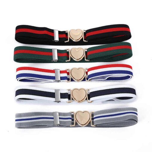 New Boys Girls Students Stretch Belts With Heart Buckle Back to School Uniform Belts Elastic Adjustable Belts for Toddler Kids - Image 2
