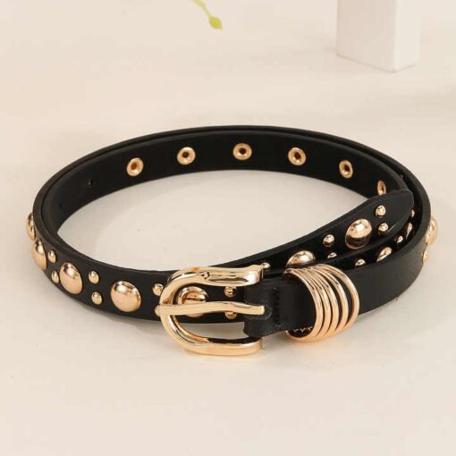 Manufacture Wholesale Vintage Leather Waist Belt for Jeans Dress New Trendy Women Golden Belts Fashion Punk Studded Girls Belt