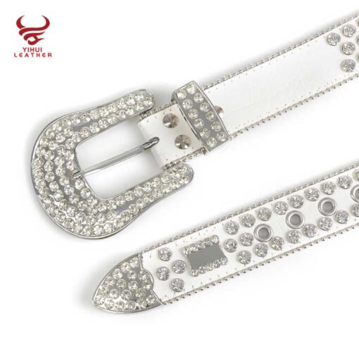 New Style 1.5inch Custom Bedazzled Western Synthetic Diamond PU Leather Belt White Rhinestone Designer Belt Bb Simon - Image 2