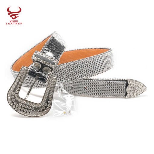 Inspired Designer Belts Strap With Sparkles Leather Shiny White Rhinestone Bling Bling Beaded Belts - Image 2