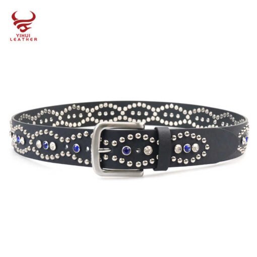Designer Pin Buckle Bling Bling Mushroom Rivets Pants Belt for Women New Fashion 39mm Width Studded Turquoise Rhinestone Belt - Image 4