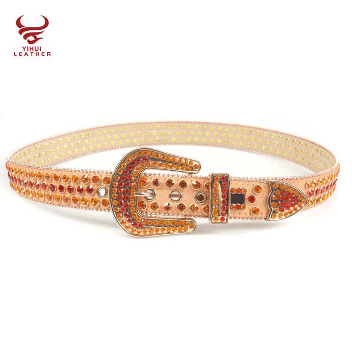 Dna Rhinestone Plus Size Western Men Women Orange Snake Pu Leather Red Rhinestone Custom logo Belts - Image 5